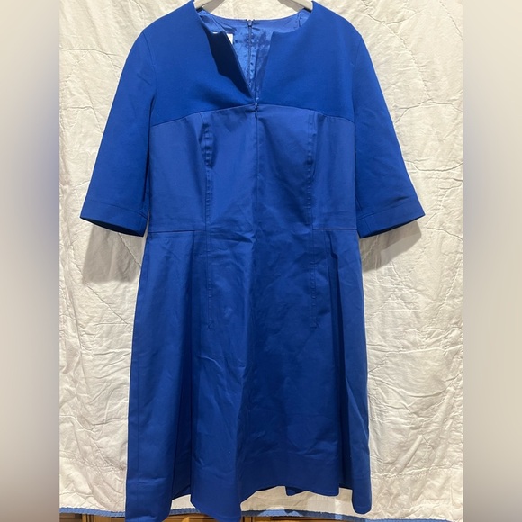 Akris Punto Baumwolle-Cotton Blue Dress w/ Zip Front A-Line Pleats Sz10Authentic - Picture 2 of 13